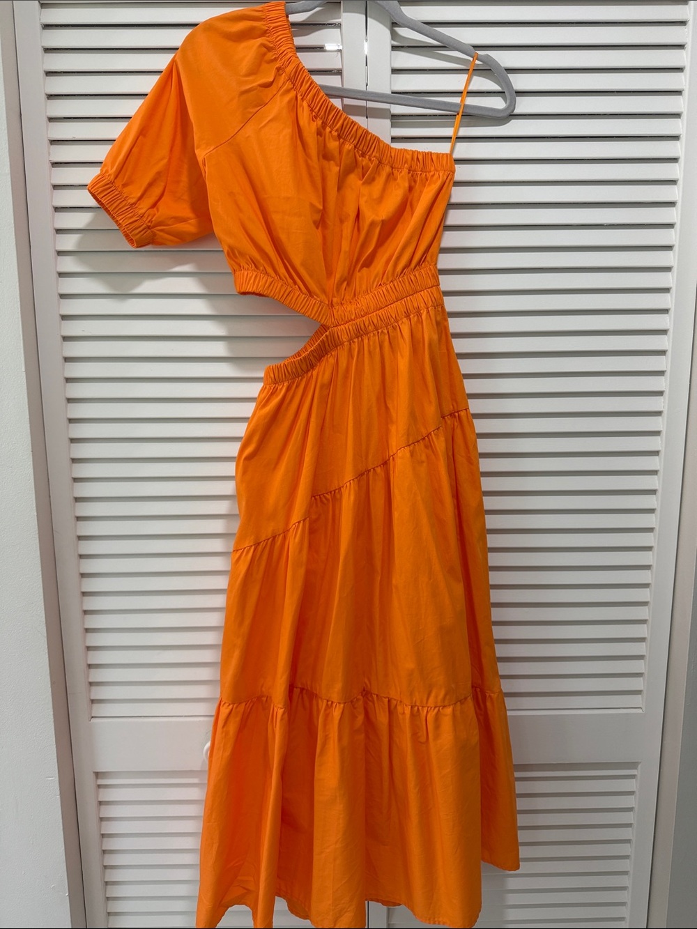One-Shoulder Steve Madden Orange Cutout Maxi Cotton Dress